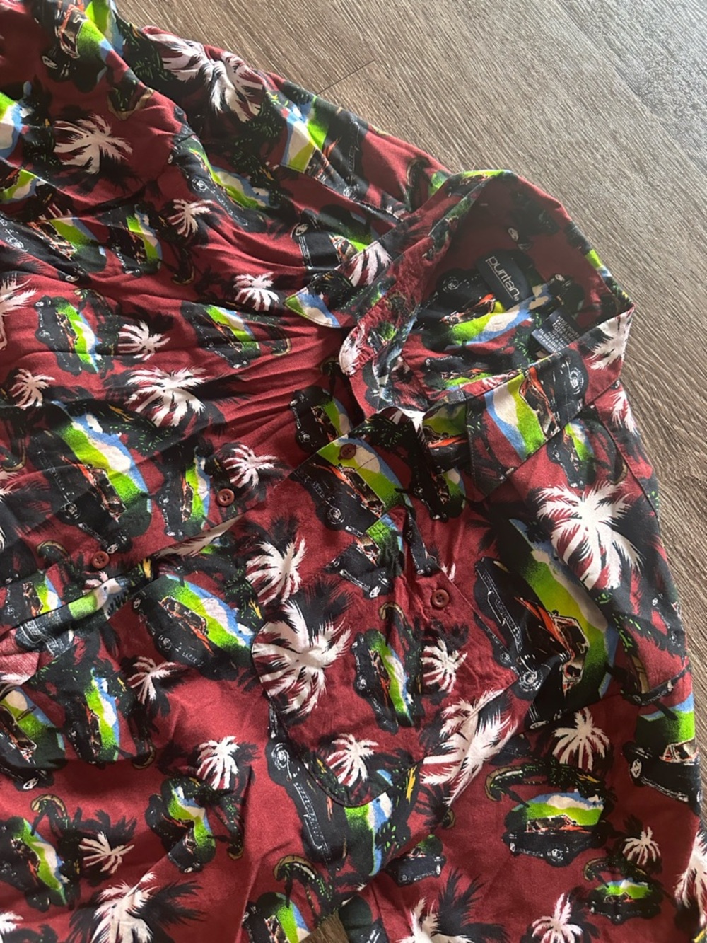 Puritan Red Tropical Car Cotton Short Sleeve Button-Up Shirt XL Men’s hawaiian